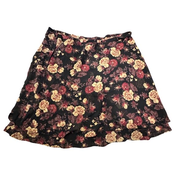 Express Floral Print Womens M Tiered Ruffle Skirt Black Red Polyester - Picture 6 of 6